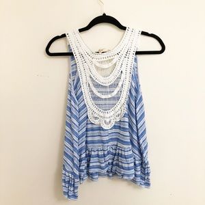 Altar’d State Blue Stripe Crochet Knit Top Large